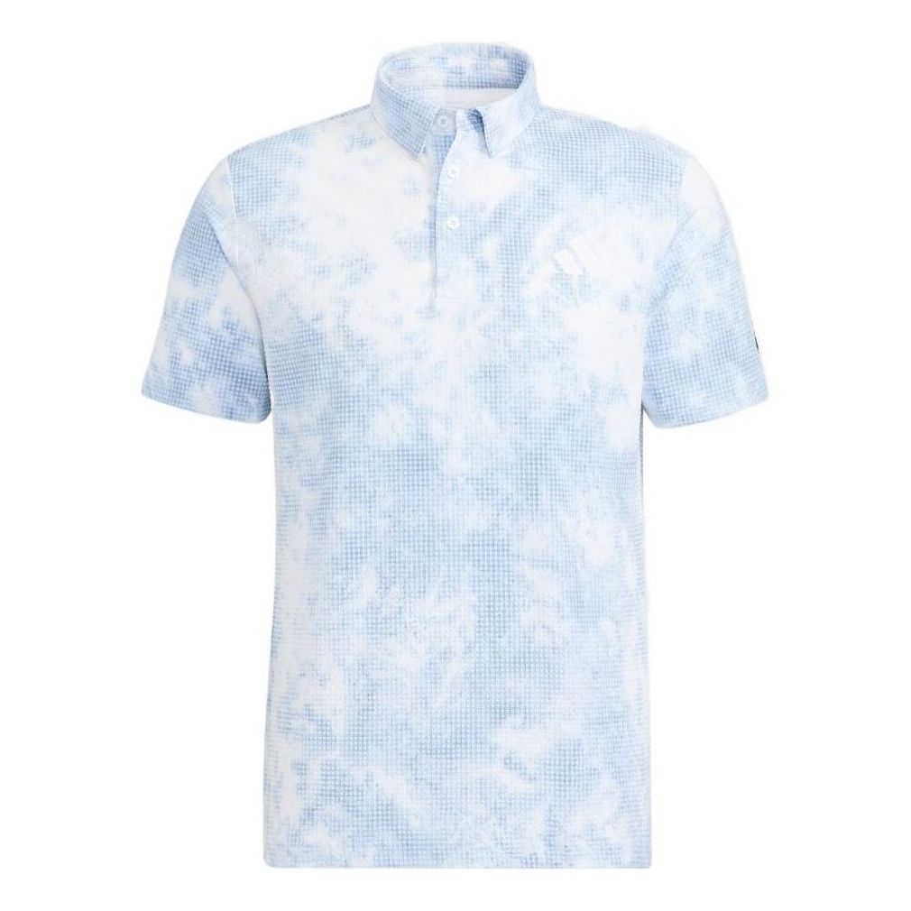 Men's adidas Tie Dye Printing Casual Full Print Short Sleeve Japanese Version Light Blue Polo Shirt HA0197