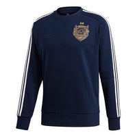 adidas real Madrid Embroidered Pattern Round Neck Pullover Long Sleeves Blue FI4831