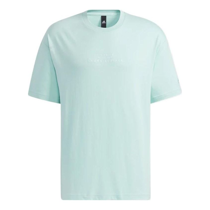 Men's adidas Solid Color Casual Round Neck Short Sleeve Blue Green T-Shirt HA3652