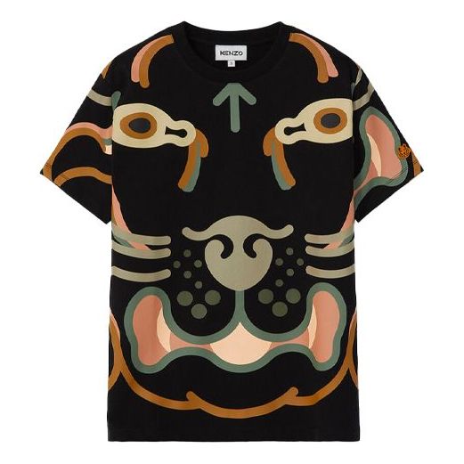 KENZO SS21 Pattern Printing Loose Round Neck Short Sleeve Black T-Shirt FB52TS9444SB-99