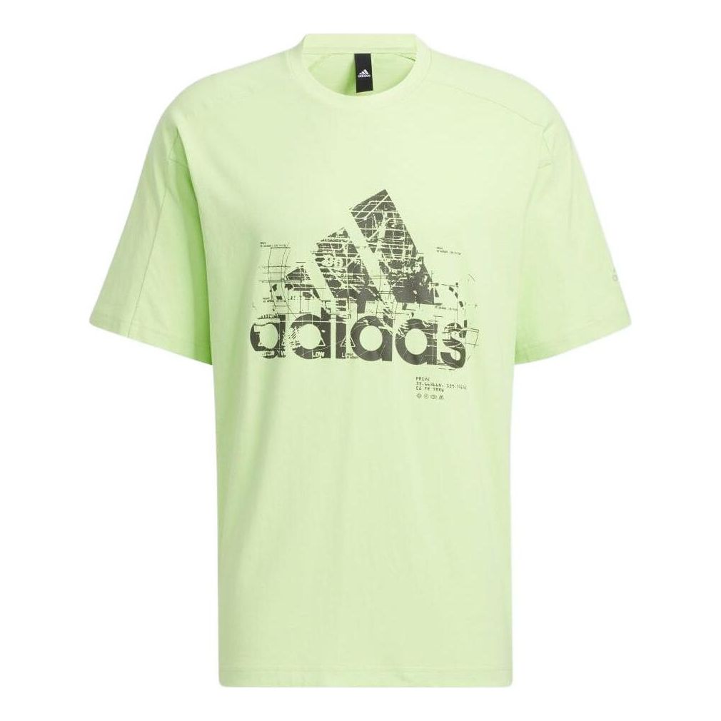 Men's adidas Alphabet Logo Printing Round Neck Pullover Short Sleeve Green T-Shirt HD0048