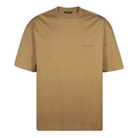 Men's Balenciaga SS21 Loose Round Neck Alphabet Embroidered Logo Short Sleeve Khaki 612966TJV879504