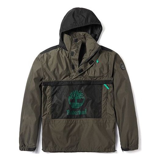 Men's Timberland Contrasting Colors Pocket hooded Pullover Jacket Green A29RBZ28