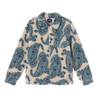 Men's Stussy Zipper Large Pattern Plush Long Sleeves Jacket White 118399