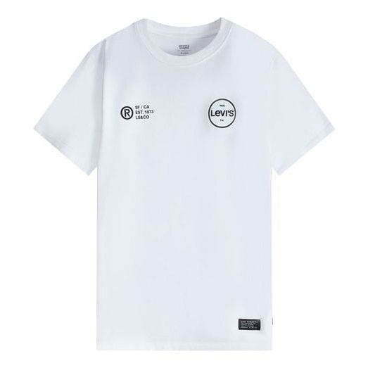 Men's Levis Round Neck Pure Cotton Alphabet Printing Short Sleeve White 87373-0000