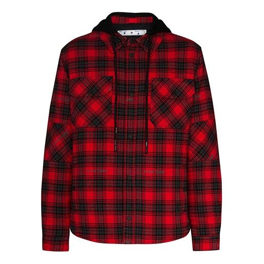 Off-White flannel hooded Plaid Shirt Jacket Red OMEA236E20FAB0012500