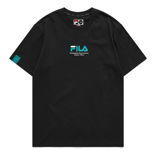 FILA FUSION Casual Sports Round Neck Printing Knit Short Sleeve Black T11M123104F-BK
