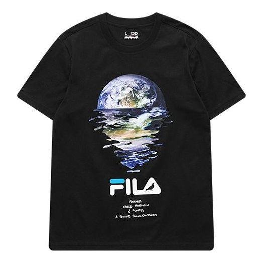 Men's FILA FUSION x staple Crossover Earth Printing Sports Round Neck Short Sleeve Black T51M024120F-BK