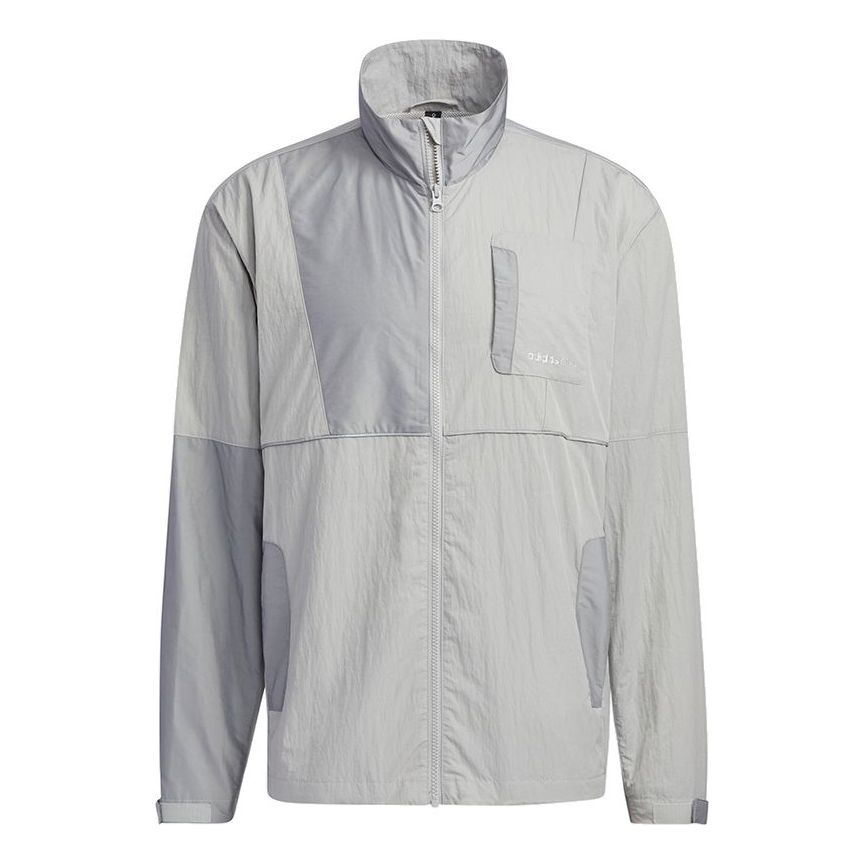 adidas neo M Cvr Jk Reflective Detail Sports Stand Collar Jacket light grey HE7949