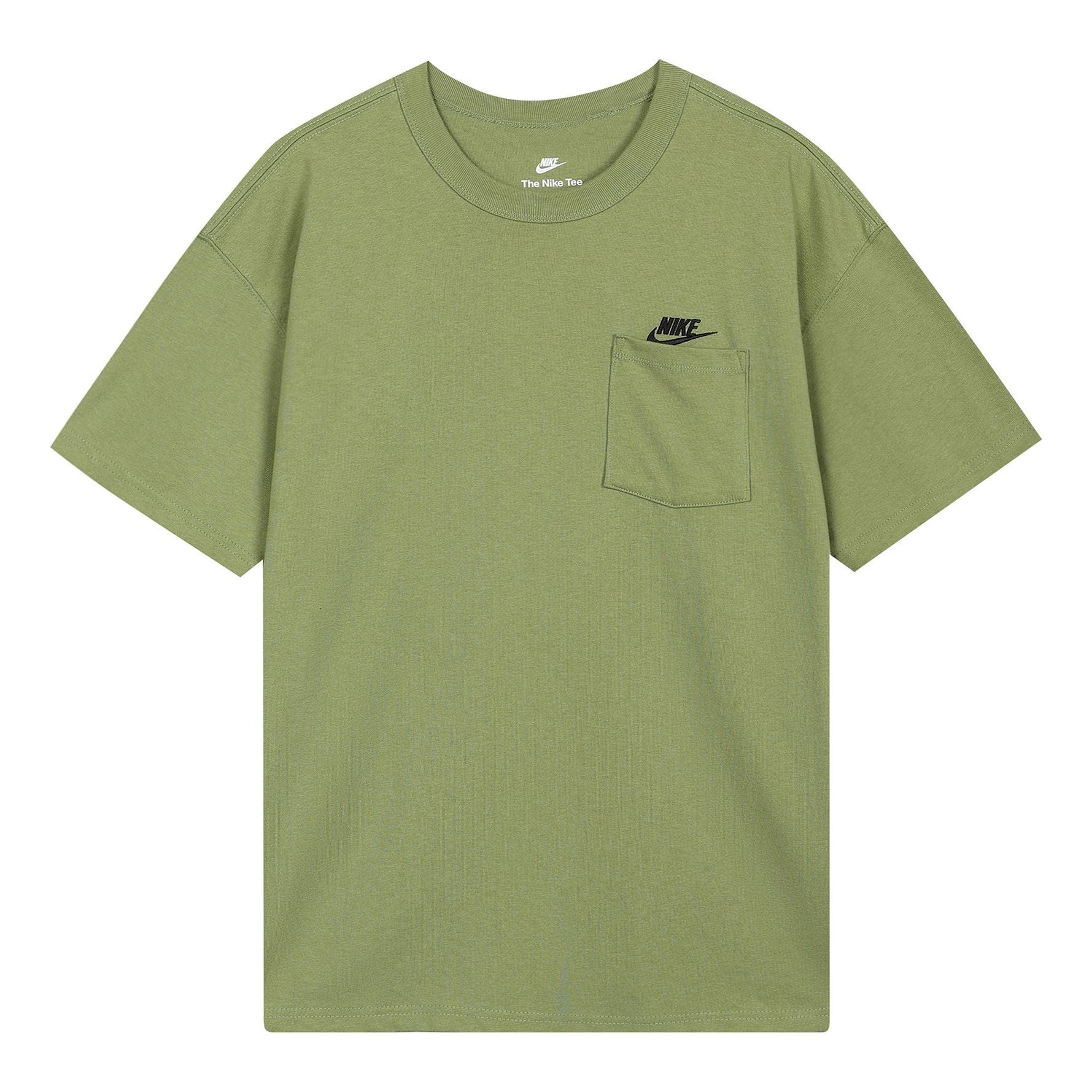 Men's Nike Solid Color Pocket Round Neck Loose Short Sleeve Green T-Shirt DQ9296-334