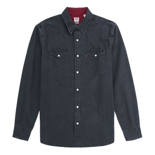 Levis Lapel Collar Denim Long Sleeve Shirt Men s Black 85745-0008
