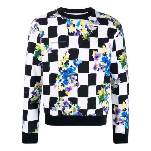 Off-White FW21 Flowers Printing Plaid Round Neck Pullover Version Black OMBA025S21FLE0188400