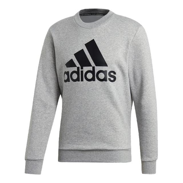 adidas M Mh Bos CrewFL Logo Printing Fleece Lined Casual Sports Pullover Round Neck Gray EB5263