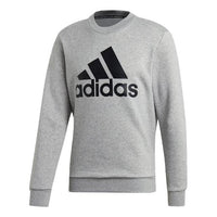 adidas M Mh Bos CrewFL Logo Printing Fleece Lined Casual Sports Pullover Round Neck Gray EB5263