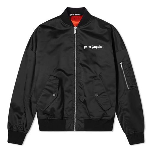 PALM ANGELS Men's Black Logo Over Bomber Jacket logo PMEH002R203740031001