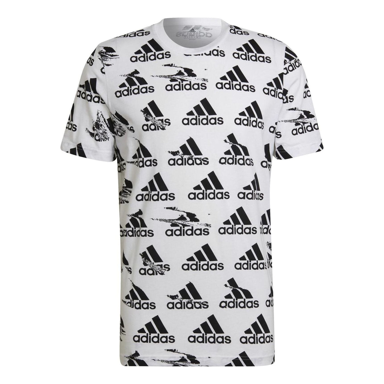 Men's adidas Logo Full Print Round Neck Pullover Short Sleeve Japanese Version White T-Shirt HE1786