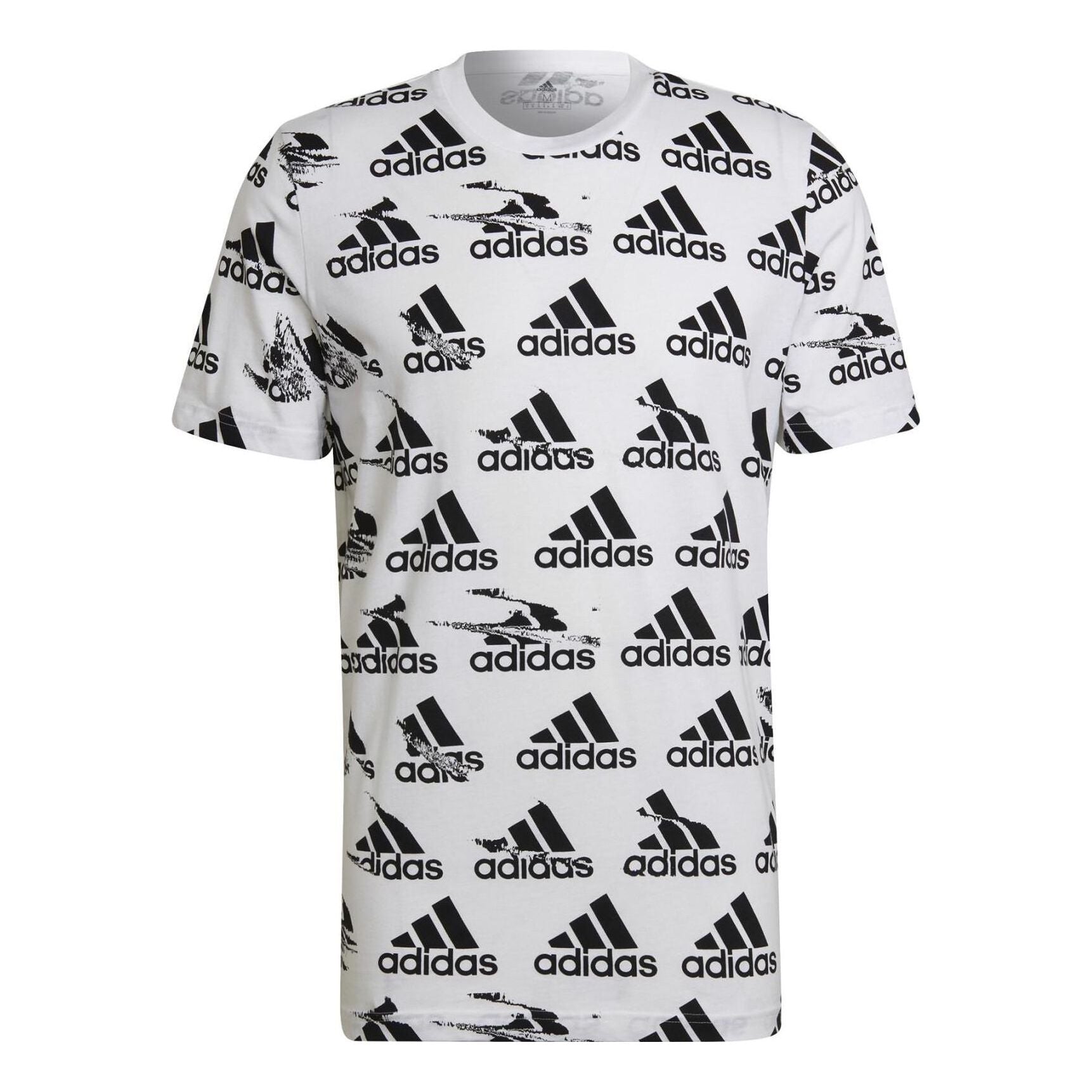 Men's adidas Logo Full Print Round Neck Pullover Short Sleeve Japanese Version White T-Shirt HE1786