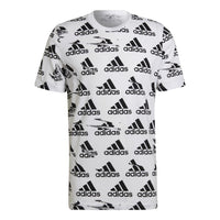 Men's adidas Logo Full Print Round Neck Pullover Short Sleeve Japanese Version White T-Shirt HE1786