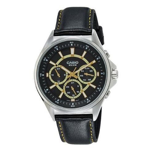 Men's CASIO Waterproof Quartz Watch Three Eyes Stainless Steel Strap 47.5mm Belt Mens Black Analog MTP-E303L-1AVDF