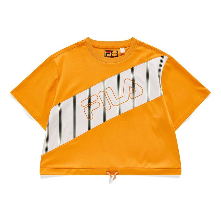 FILA FUSION Splicing Stripe Printing Loose Sports Short Sleeve Orange T11W139120F-OR
