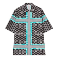 Men's Off-White FW22 Classic Logo Full Print Lapel Short Sleeve Loose Fit Black Shirt OMGA196S22FAB0041001