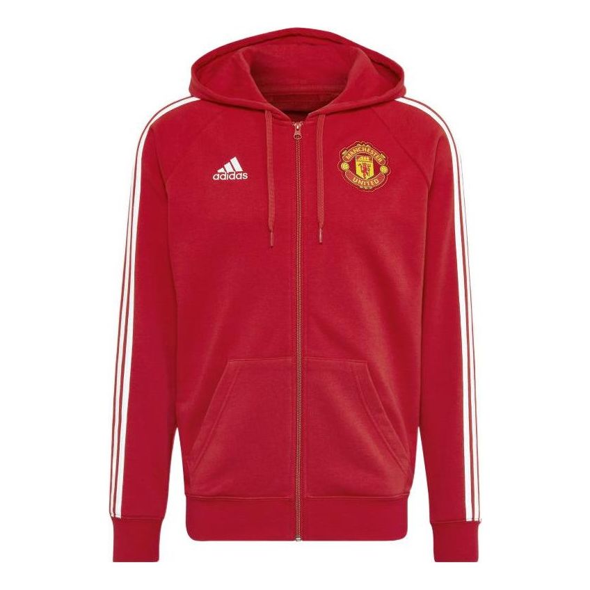 Men's adidas Stripe Logo Zipper Hooded Jacket Red HE6658