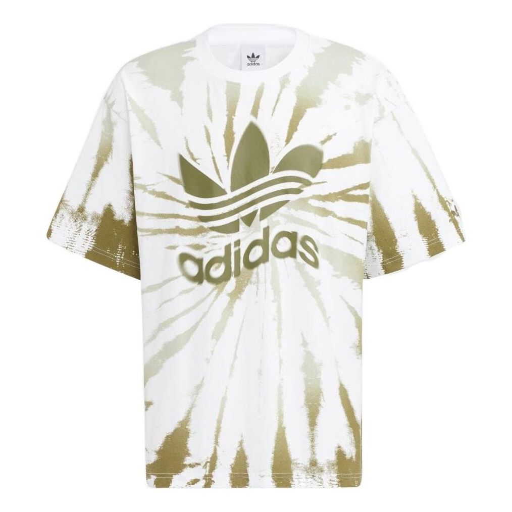 Men's adidas Tie Dye Printing Large Logo Round Neck Pullover Short Sleeve Green T-Shirt HS1941