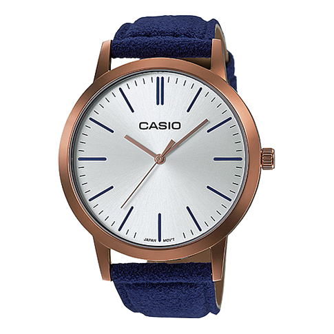 CASIO Quartz Leather Strap Watch Case Silver Dial 50m Waterproof Blue Analog LTP-E118RL-7A