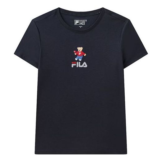 (WMNS) FILA Bear Pattern Round Neck Pullover Short Sleeve Blue F11W118152F-NV