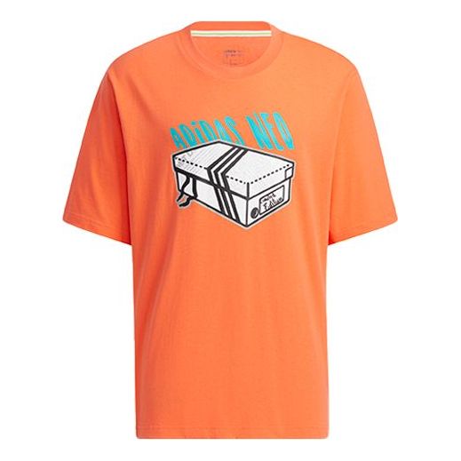 adidas neo M Brlv Tee1 Printing Sports Round Neck Short Sleeve Orange Yellow H59448