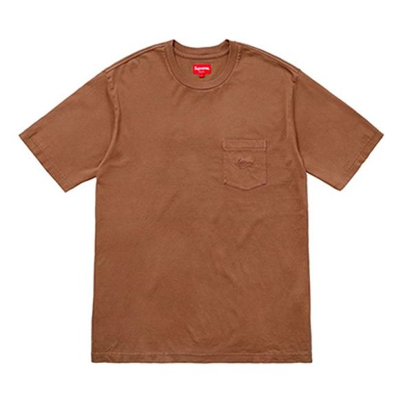 Supreme SS18 Overdyed Pocket Tee Washed Brown Logo Tee SUP-SS18-145