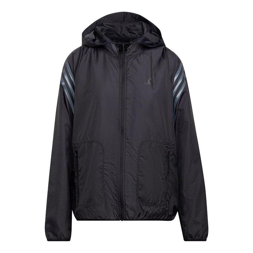 (WMNS) adidas Run Icons 3-Stripes Hooded Running Windbreaker Asia Sizing 'Black' HC7976