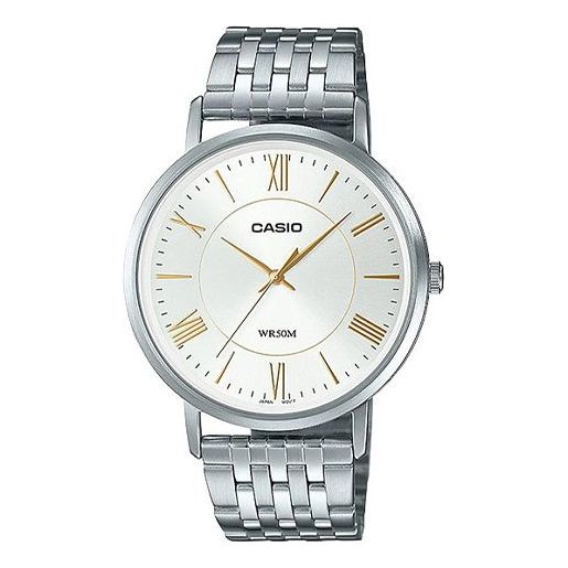 Men's CASIO Dress Series Waterproof Quartz White Dial 40mm Stainless Steel Strap Watch Mens Silver Analog MTP-B110D-7AV