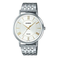 Men's CASIO Dress Series Waterproof Quartz White Dial 40mm Stainless Steel Strap Watch Mens Silver Analog MTP-B110D-7AV