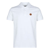 Men's KENZO SS21 Small Tiger Head Embroidered Short Sleeve White Polo Shirt FA65PO0014PU-01