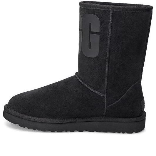 (WMNS) UGG Classic Short UGG Rubber Logo Snow Boots Black 1108230-BLK