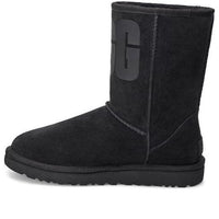 (WMNS) UGG Classic Short UGG Rubber Logo Snow Boots Black 1108230-BLK