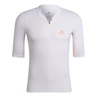Men's adidas Logo Printing Stripe Zipper Half Sleeve White T-Shirt HB0534