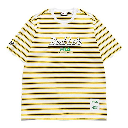 FILA FUSION x Jeremyville Crossover Contrasting Colors Stripe Printing Loose Short Sleeve Couple Style Yellow T11U139108F-WT