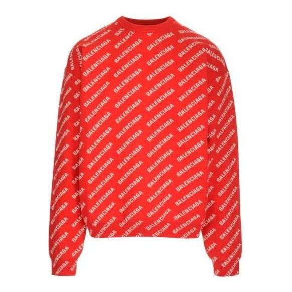 Balenciaga All Over Logo Crewneck Sweater 'Red White' 702952T32336090