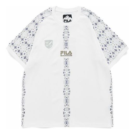 Men's FILA FUSION x WM White Crossover Pattern Printing Loose Short Sleeve White T-Shirt T11M127103F-WT