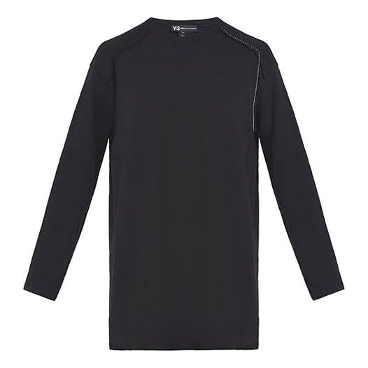 Men's Y-3 SASHIKO LS TEE Round Neck Pullover Long Sleeves Black T-Shirt DP0541