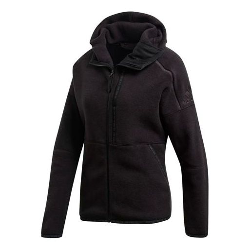 (WMNS) adidas Knitting Hooded Jacket Black DX7778