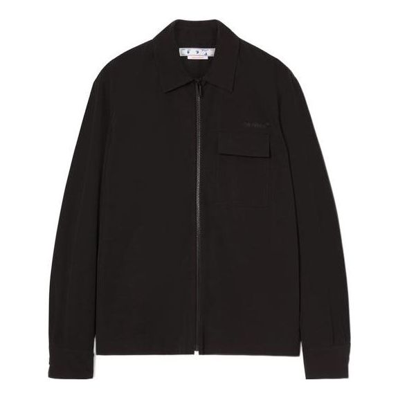 Men's Off-White SS22 Logo Twill Printing Solid Color Long Sleeves Version Black Shirt OMGA224C99FAB0011010