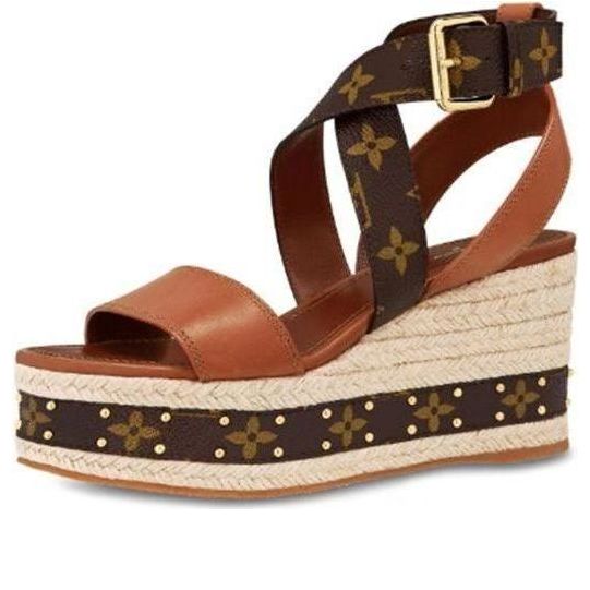 (WMNS) LOUIS VUITTON LV boundary Wedge Sandal 'Brown' 1A63W8