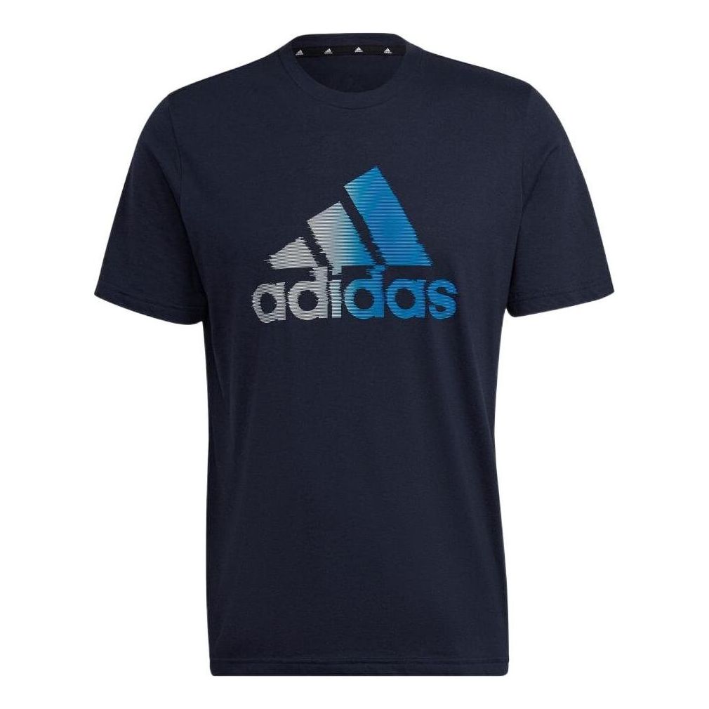Men's adidas Logo Printing Round Neck Pullover Short Sleeve Blue T-Shirt HF7211