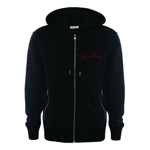Men's Alexander McQueen hooded Alphabet Long Sleeves Black 599617QOZ820901