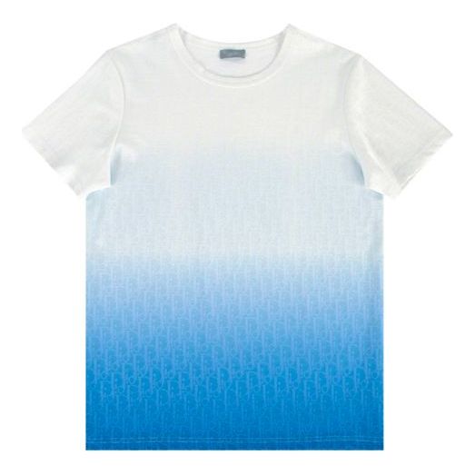 DIOR Degrade Oblique Cotton Gradient Crewneck Short Sleeve Unisex White/Blue 023J600B0624-C085