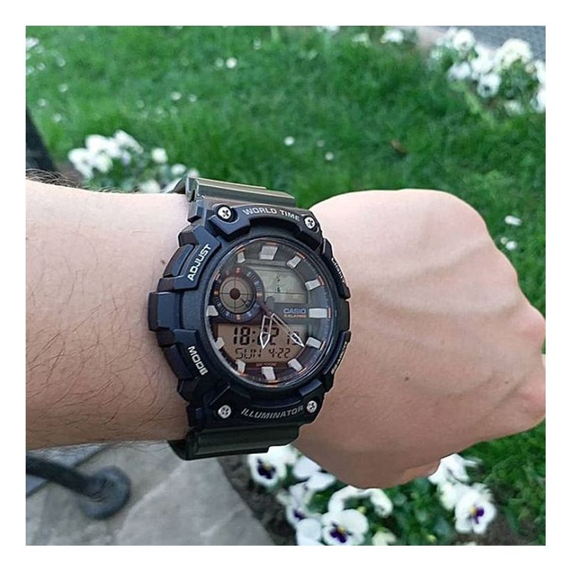CASIO Sports Quartz Waterproof Mens Dark Green Analog/Digital Combo AEQ-200W-3A