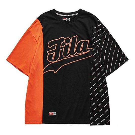 FILA FUSION Contrasting Colors Short Sleeve Couple Style Black T11M931104F-BK